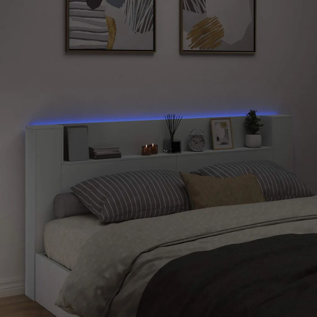 Fejtámla LED -es lámpákkal Fehér 200 x 16,5 x 103,5 cm Faanyag