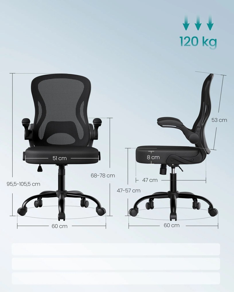 SONGMICS ergonomikus irodai szék, forgatható hálós íróasztali szék, fekete