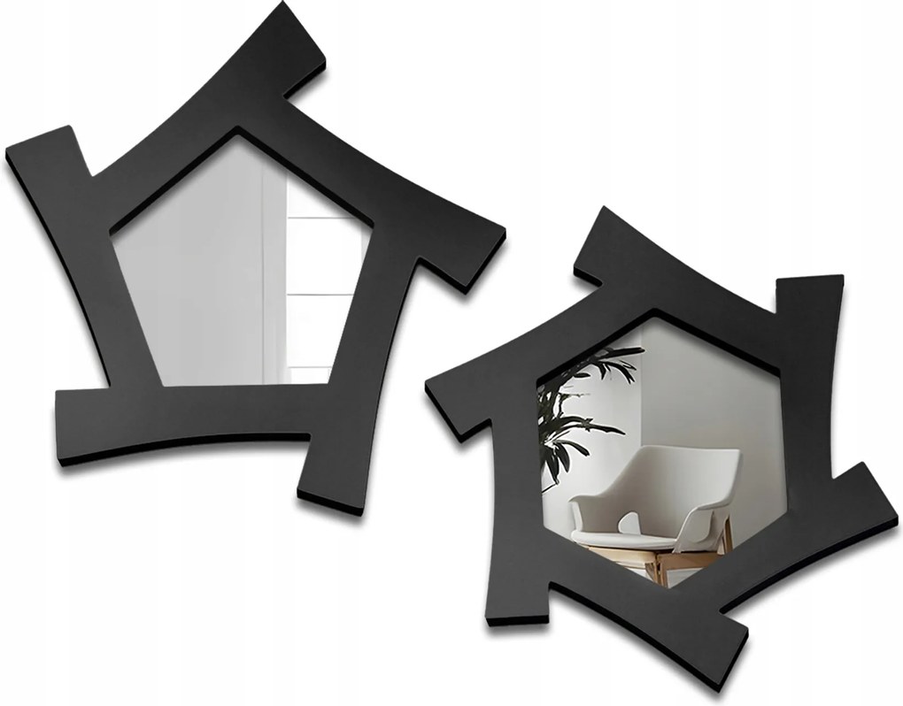 Két darabos Sens dekorációs tükör szett fekete Mdf keretben 2x 80x80 cm