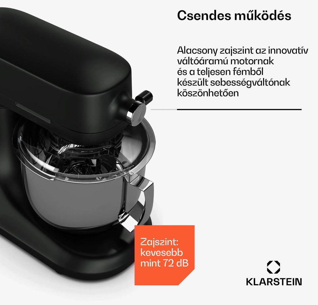 Klarstein Chiara konyhai robotgép, 1600 W, 12 beállítás, rozsdamentes acél tál, LCD kijelző, Tartozékokkal együtt