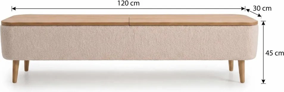 Sarven tárolópuff, fehér, 120 cm