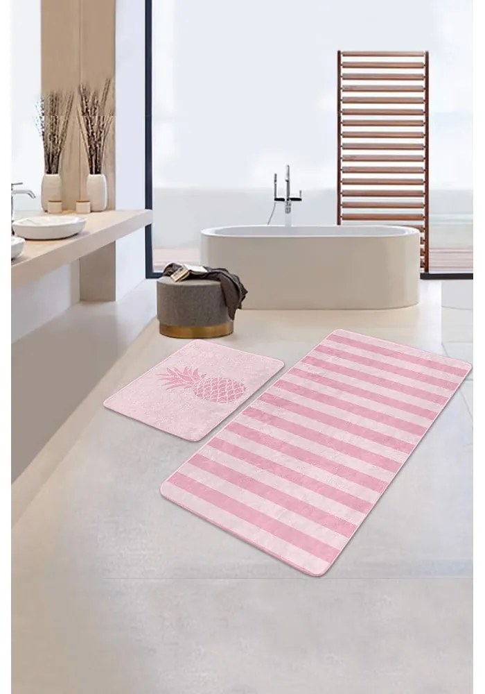 Rózsaszín bársony fürdőszobai kilépő szett 2 db-os 60x100 cm – Mila Home