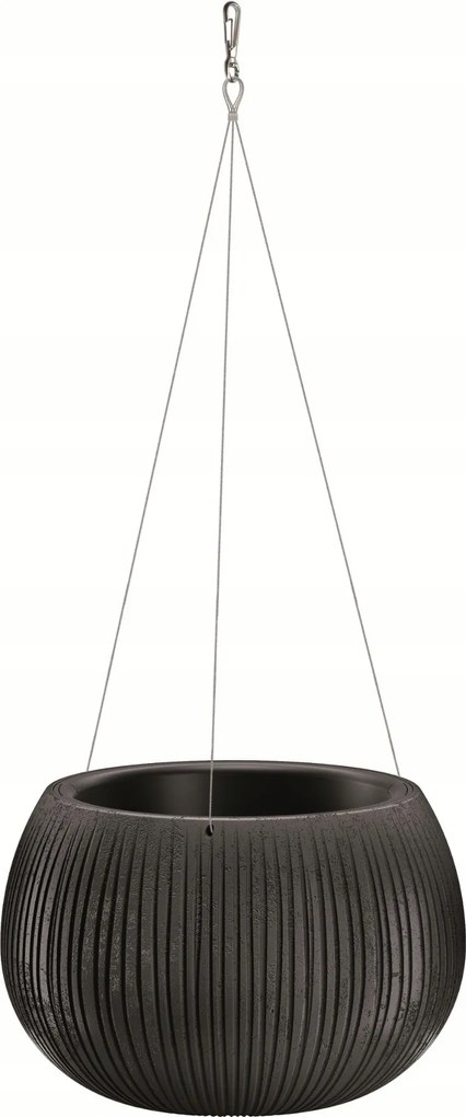 Függő kaspó virágtartó betét 24x16cm fekete kerek acél zsinór kampó