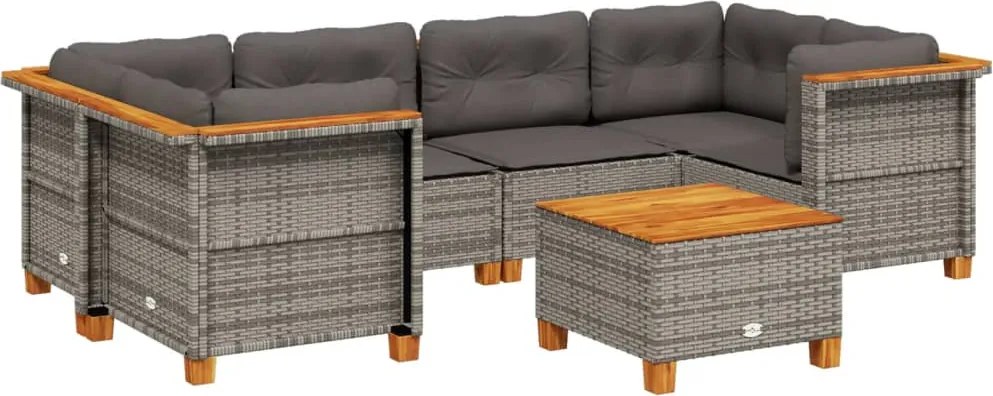 vidaXL 7 részes szürke polyrattan kerti ülőgarnitúra párnákkal