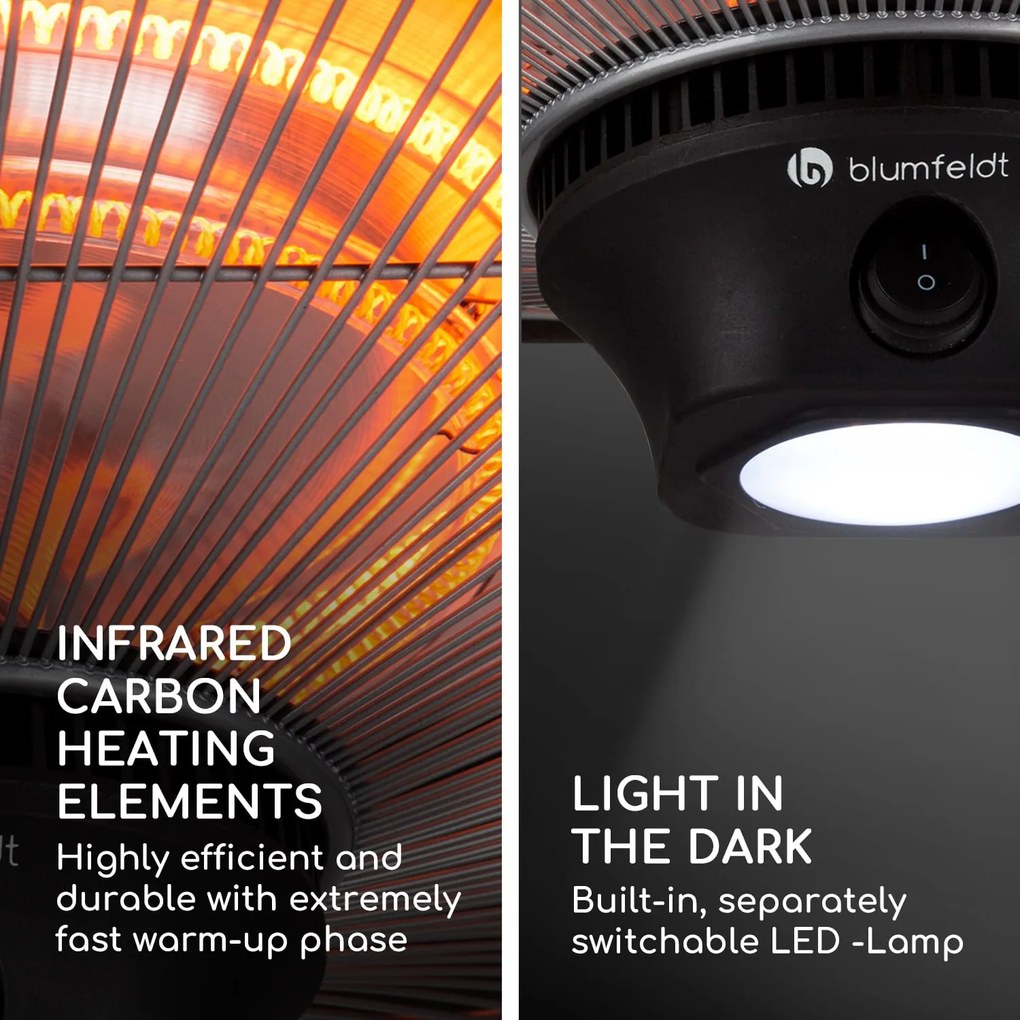 Blumfeldt Heat Square, infravörös hősugárzó, 1000 / 2000 W, szén fűtőtest, IP34, LED