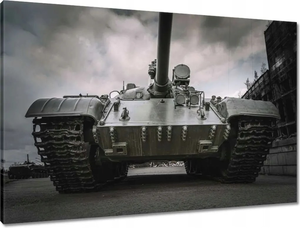 Vászonkép 90x60 Régi tank a háttérben törmelék