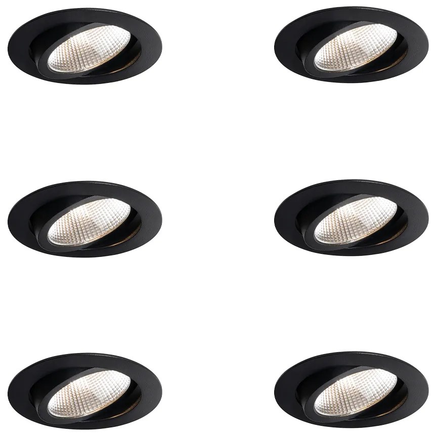 6 darabos süllyesztett spotlámpa készlet fekete 9,5 cm LED-del 1300 lm dimmelhető IP23 - Gaius