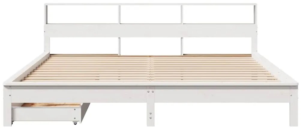 fehér tömör fenyőfa könyvespolcos ágy matrac nélkül 200x200 cm
