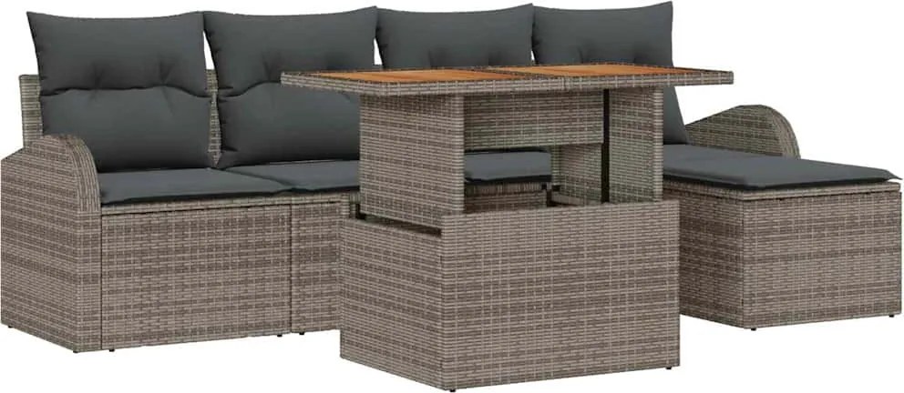 vidaXL Kerti Kanapé Szett tárolóval 6 pcs Szürke Poli rattan