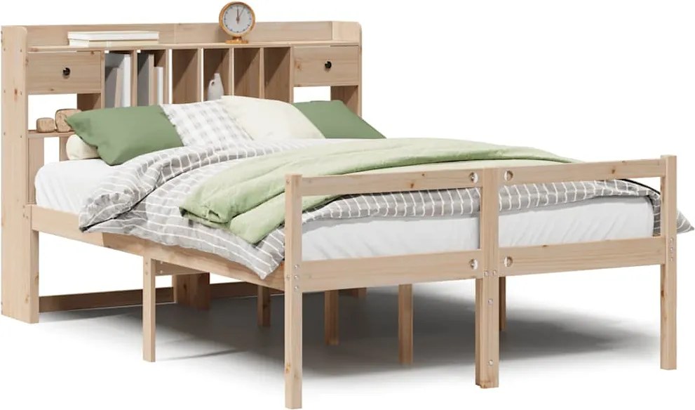 vidaXL tömör fenyőfa könyvespolcos ágy matrac nélkül 140 x 190 cm