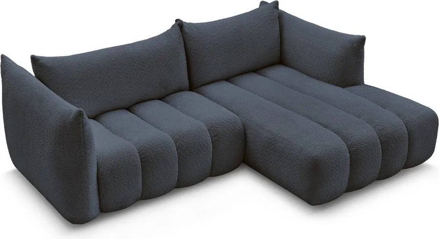 Sötétkék buklé sarokkanapé (jobb oldali-heverő résszel) Azra – Bobochic Paris