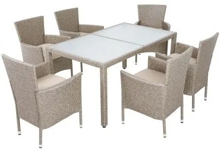 Casaria® Kerti rattan szett Berlin 1+6 - szürke/bézs