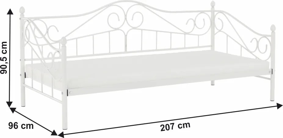 Fém ágy, fehér, 90x200 cm, DAINA