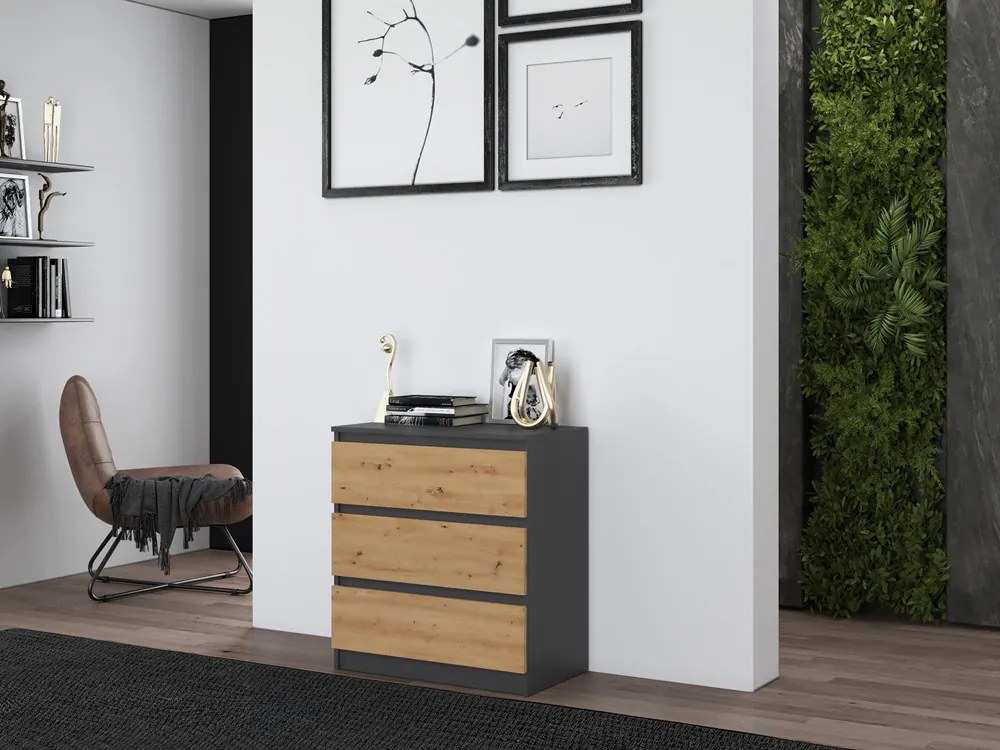Riano MIX M3 fiókos szekrény, 70x75x40 cm, antracit-tölgy