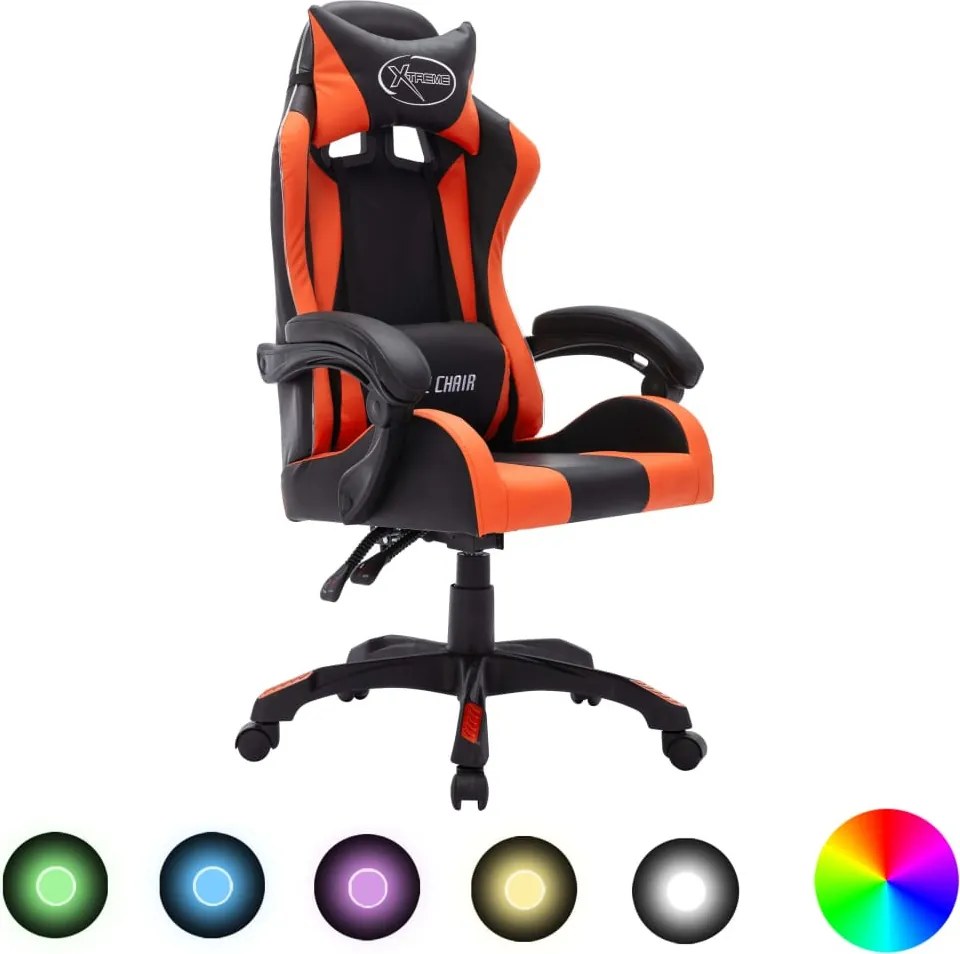 vidaXL narancssárga és fekete műbőr versenyszék RGB LED-világítással