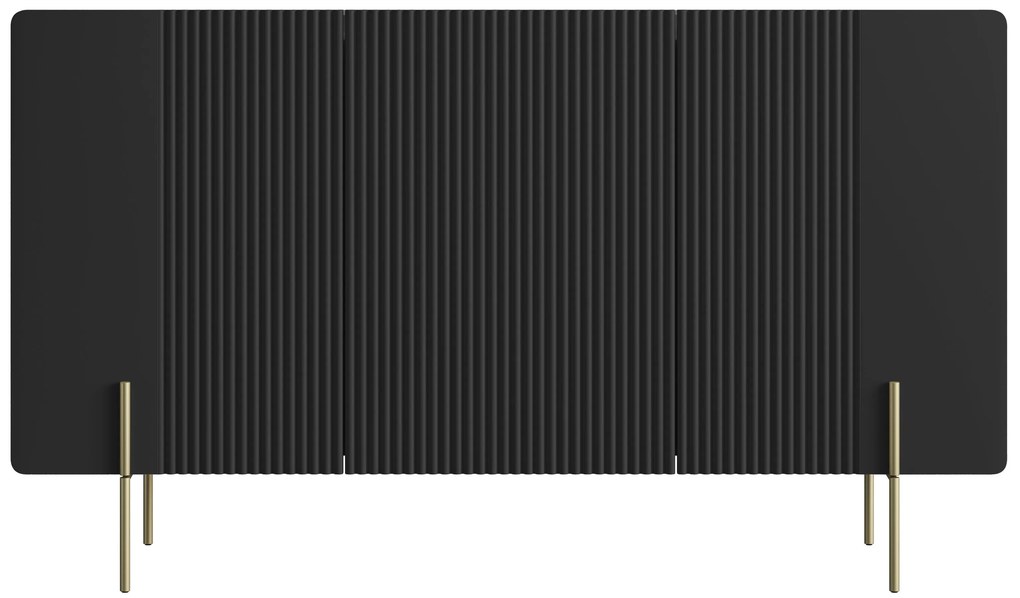 Malmi komód 150 cm háromajtós - matt fekete / arany lábak