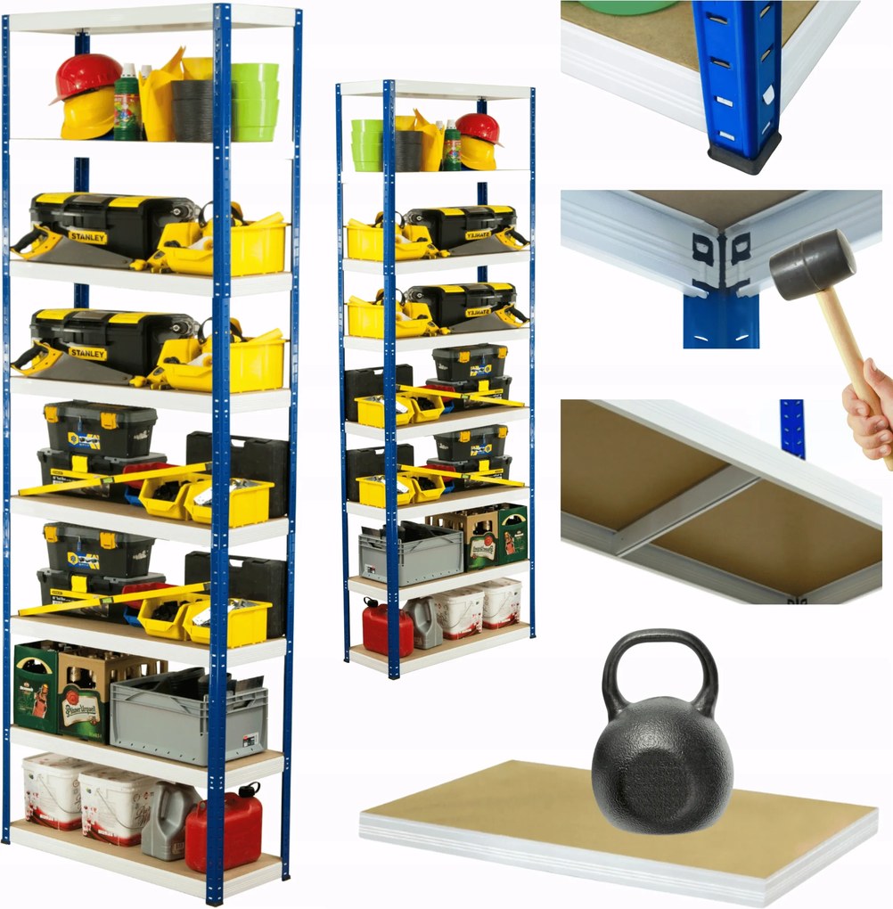 Tárolószekrény fém állvány Helios 270x75x40cm 8Px175kg Tömör Magas