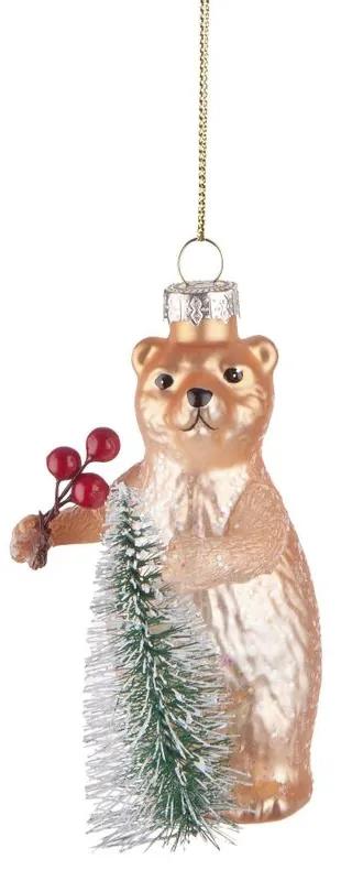 HANG ON üveg karácsonyfadísz, medve fenyőfával 13cm