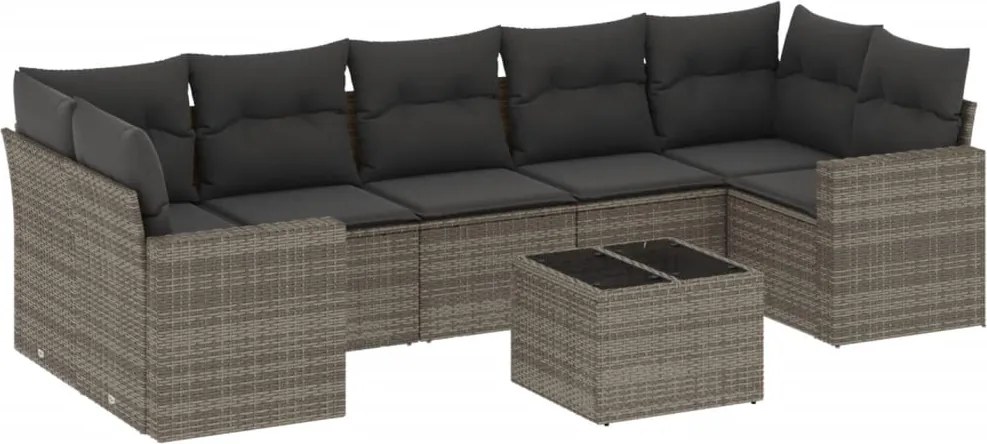 vidaXL 8 részes szürke polyrattan kerti ülőgarnitúra párnákkal