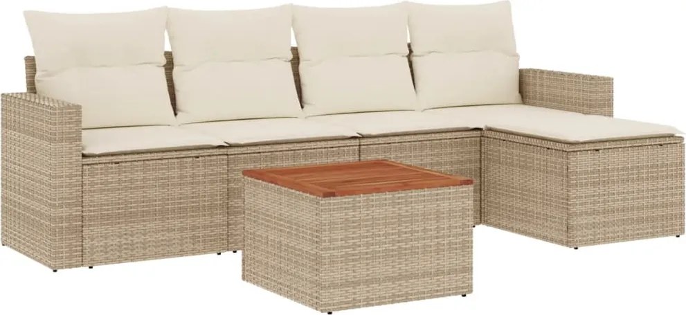 vidaXL 6 részes bézs polyrattan kerti ülőgarnitúra párnával