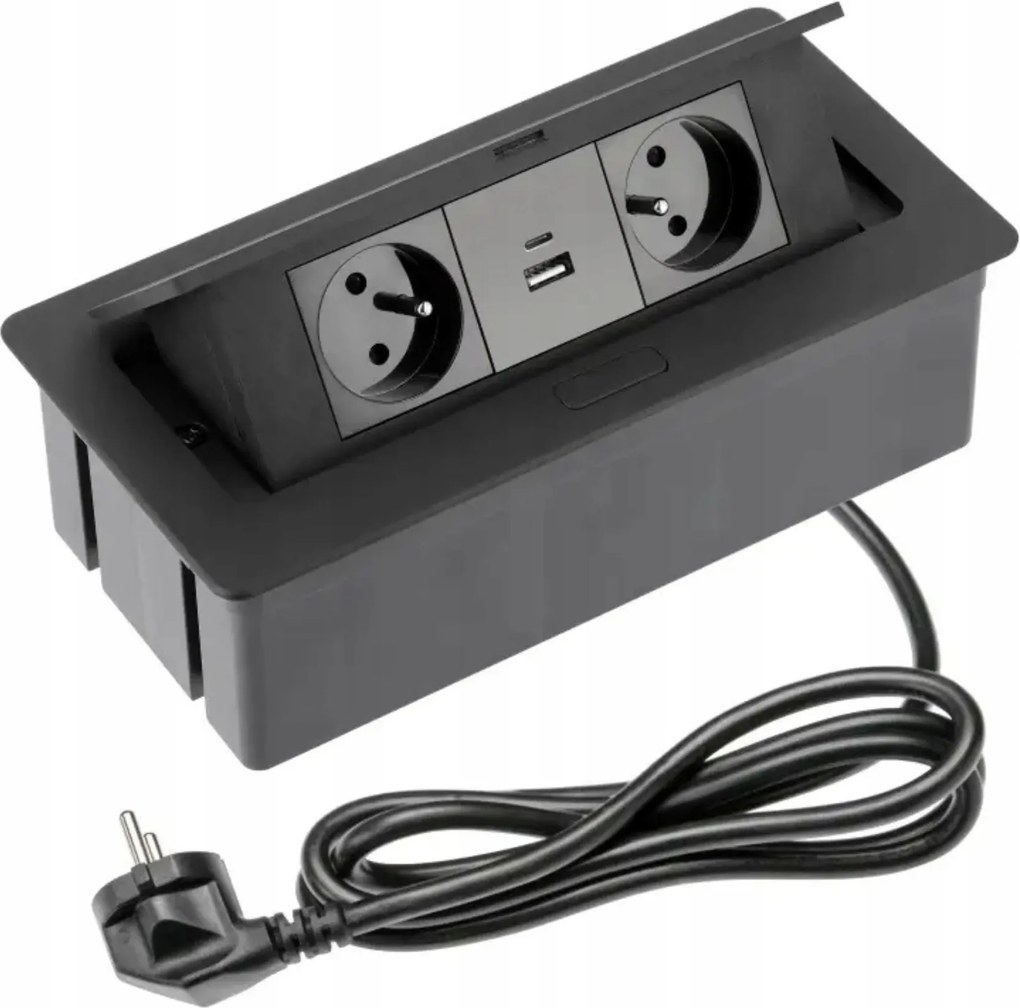 Asztali aljzat Gtv Behúzható Asztali 2x230V 1xUSB 1x Usb-c Fekete