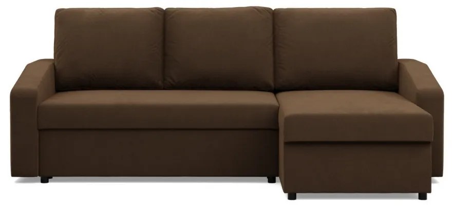 Zeus sarokkanapé, 2 ágyneműtartóval, döntött kartámasz, szövet anyag, univerzális oldal, bonell töltet, barna