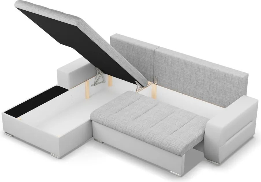 Toronto sarokkanapé, 2 ágyneműtartóval, fonott + műbőr, baloldali, szürke - fehér