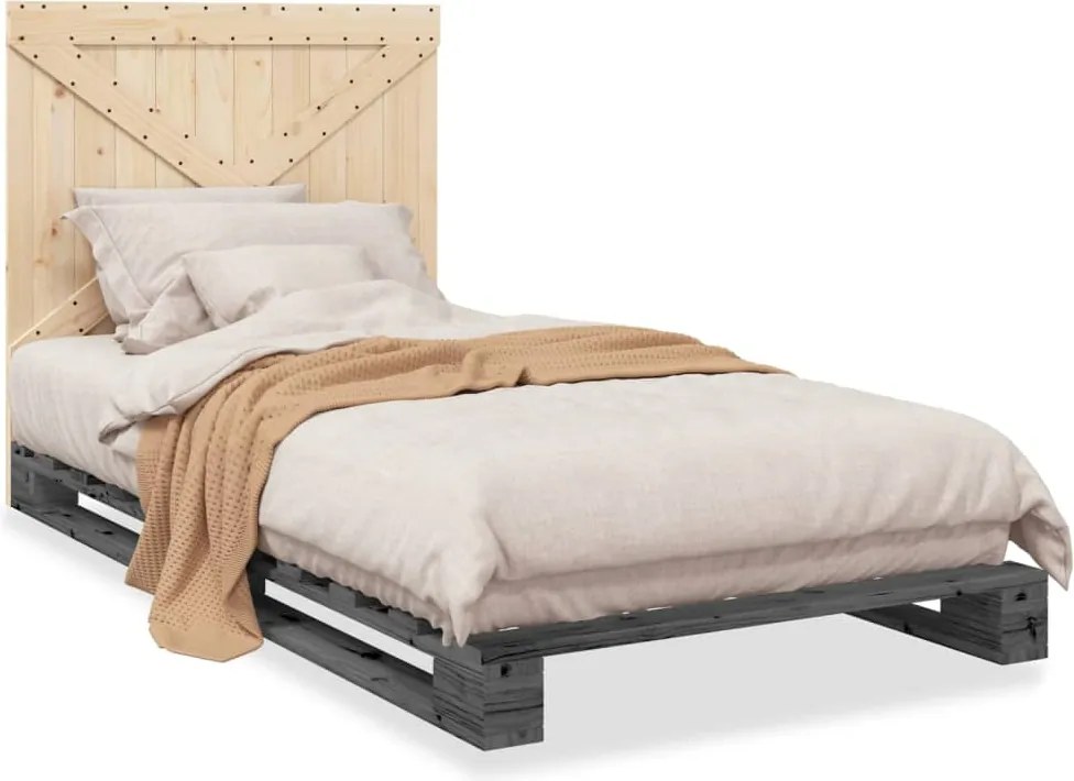 vidaXL szürke tömör fenyőfa ágykeret fejtámlával 100 x 200 cm