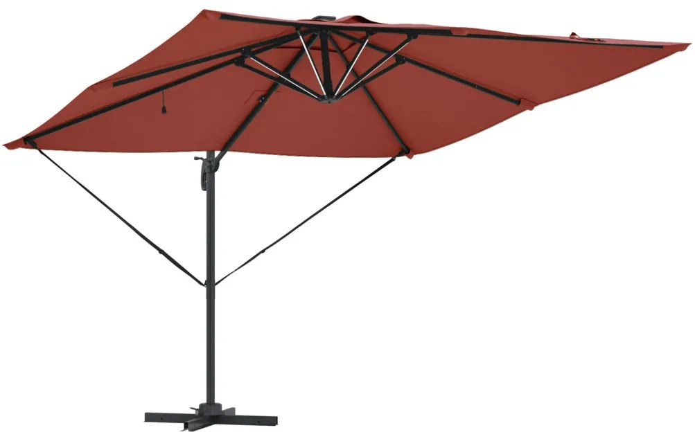 Roma Cantilever Napernyő LED lámpákkal, terrakotta - 286 x 285 x 270 cm, alumínium.