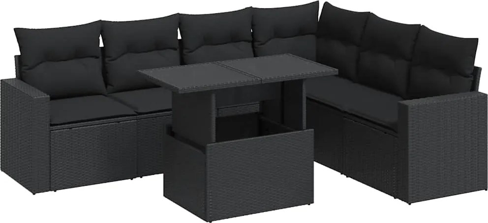 vidaXL 7 részes fekete polyrattan kerti ülőgarnitúra párnával