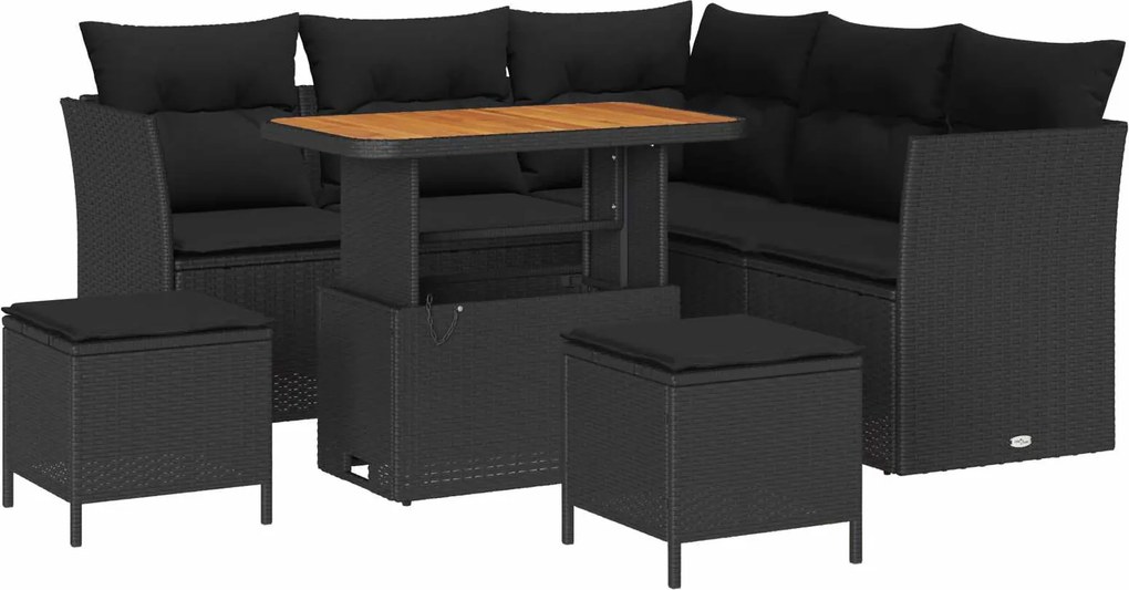vidaXL Kerti Kanapé Szett párnával tárolóval 8 pcs Fekete