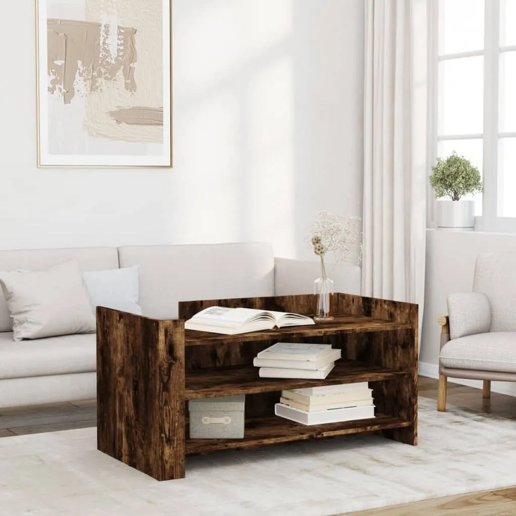 Füstös tölgy színű szerelt fa dohányzóasztal 100 x 50 x 50 cm
