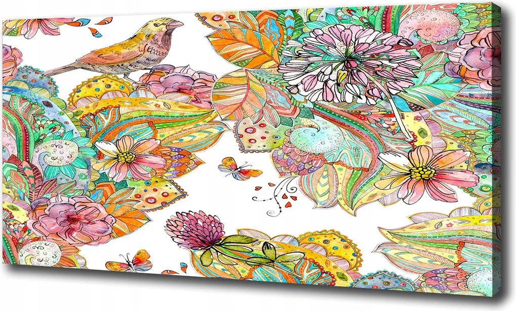 Vászonkép Madár és díszek 120x60 cm