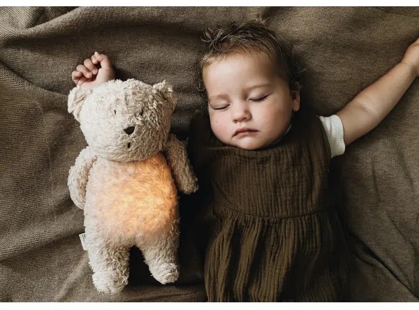 Moonie - Snuggle buddy dallammal és világítással medvebocs 2.0 organic szürke