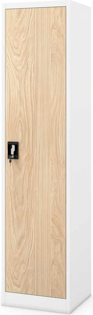 Fém irodai iratszekrény, fehér/sonoma tölgy, 450x1850x400 mm: ALEX Eco Design