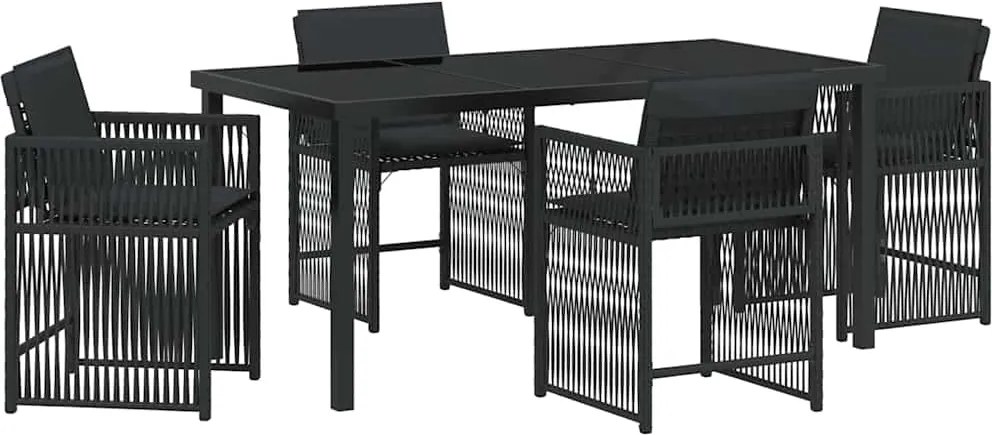 vidaXL Kert étkező szett 5 pcs Fekete polirattan