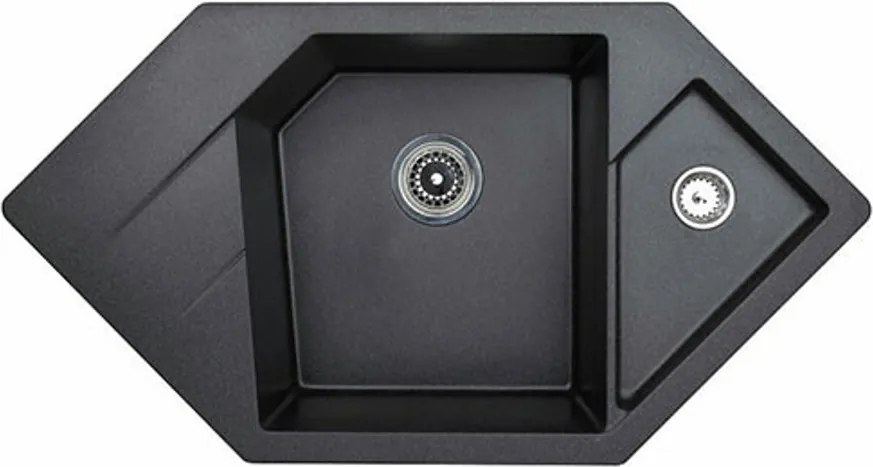 Diamond Metalac 190590 Sarok Mosogatótálca - Design, Szemcsés Fekete