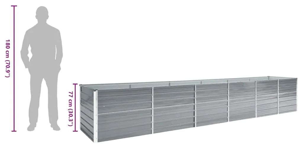 szürke horganyzott acél kerti magaságyás 480 x 80 x 77 cm