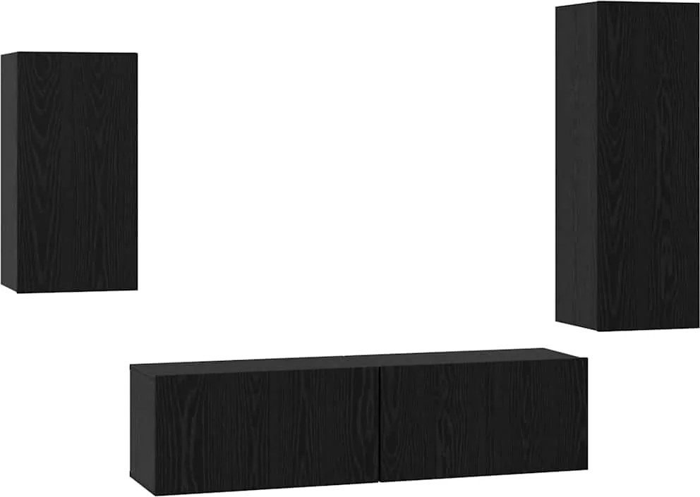 vidaXL TV szekrény garnitúra 4 pcs Fekete tölgy Faanyag