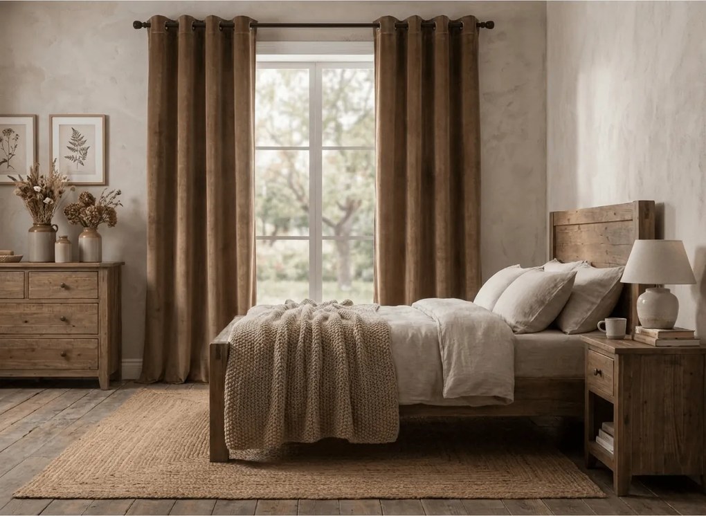 Sötétítő függöny DREAM VELVET 140x230 cm, fahéjbarna Felfüggesztés: Fém gyűrűk