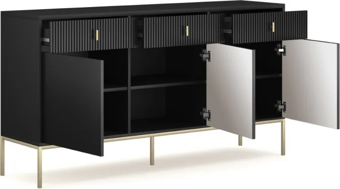Komód 3 ajtóval és 3 fiókkal fekete színben arany fogantyúkkal – MAGGIORE MA03