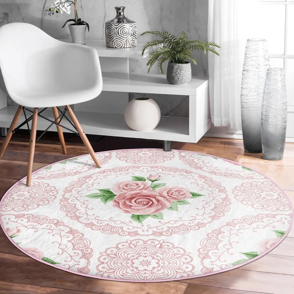 Világos rózsaszín mosható-robotporszívóval tisztítható kerek szőnyeg ø 120 cm Comfort – Mila Home