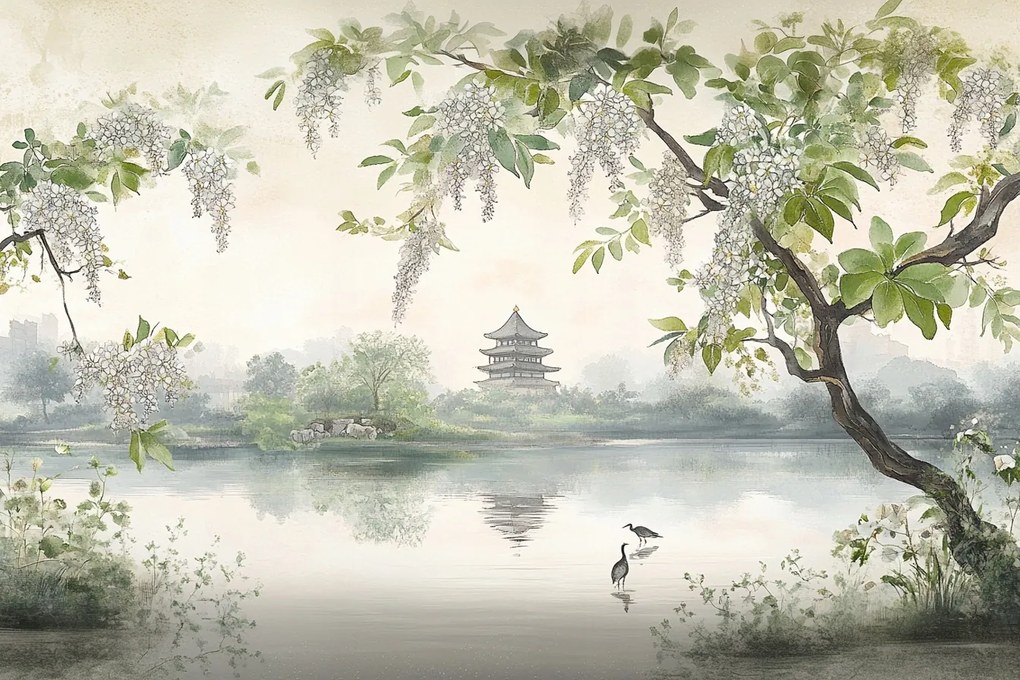 Vászonkép Canvas Kert Park Ázsia Japán Pagoda Tó Madarak 60x40