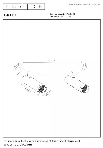 Lucide 22974/02/15 - GRADO spotlámpa 2xGU10/8W/230V fekete/barna