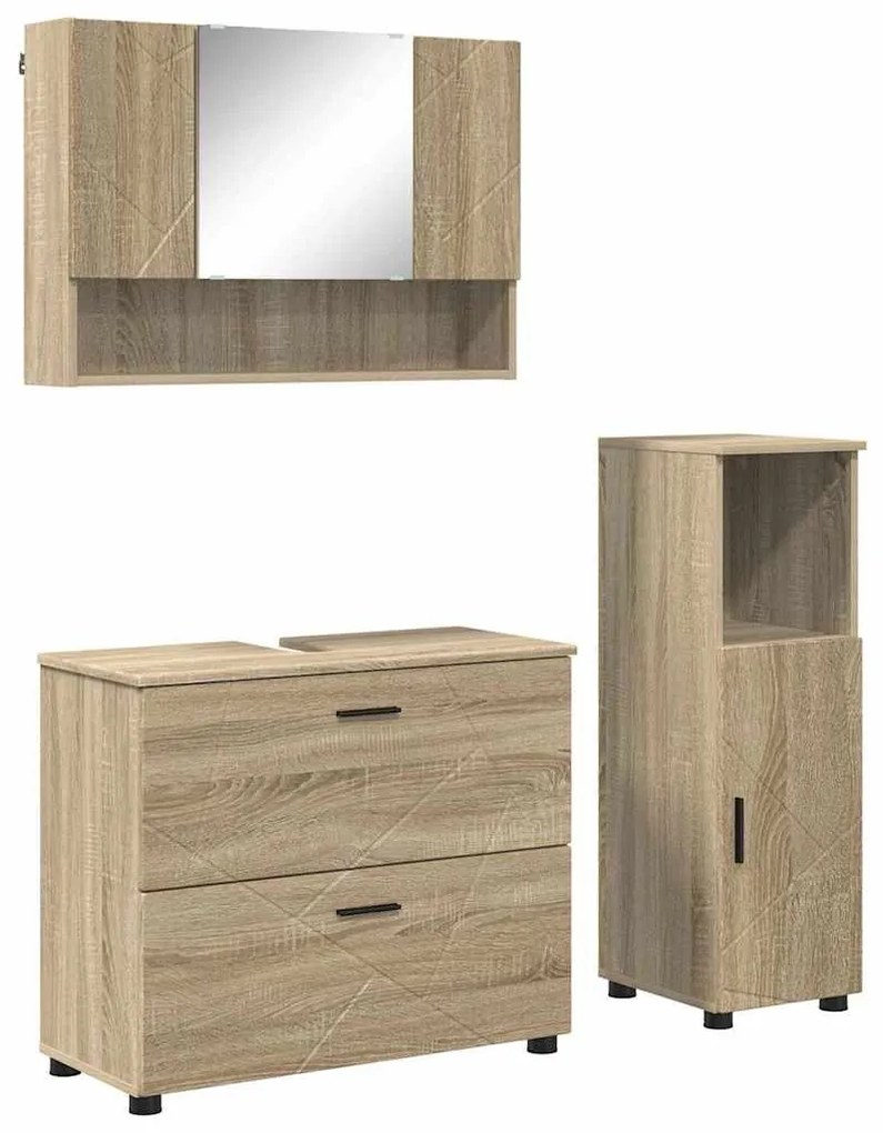 Fürdőszoba bútor szett 3 pcs sonoma tölgy 76.5 x 35 x 64 cm