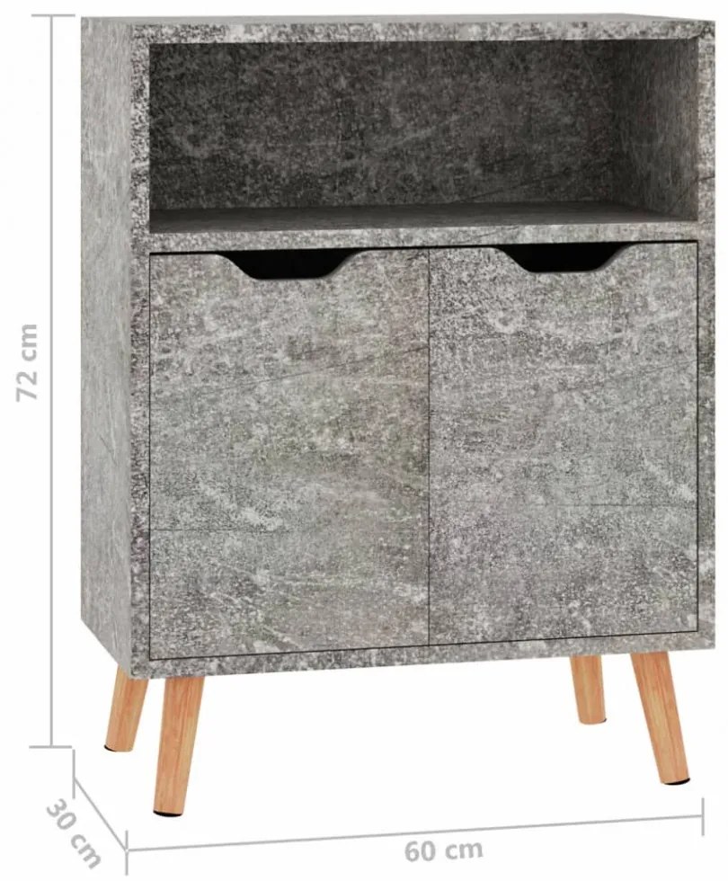 betonszürke szerelt fa tálalószekrény 60 x 30 x 72 cm