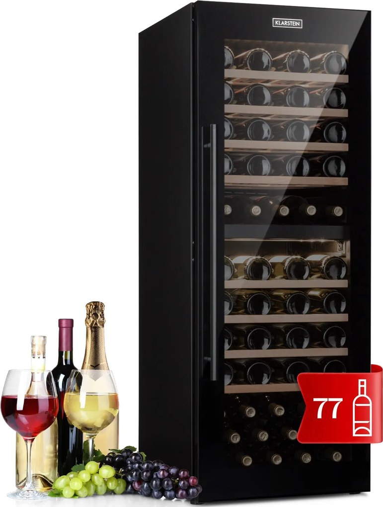 Klarstein Barossa 77 Duo, borhűtő,191 liter, 2 zóna, 77 palack, érintőképernyős, LED, fekete