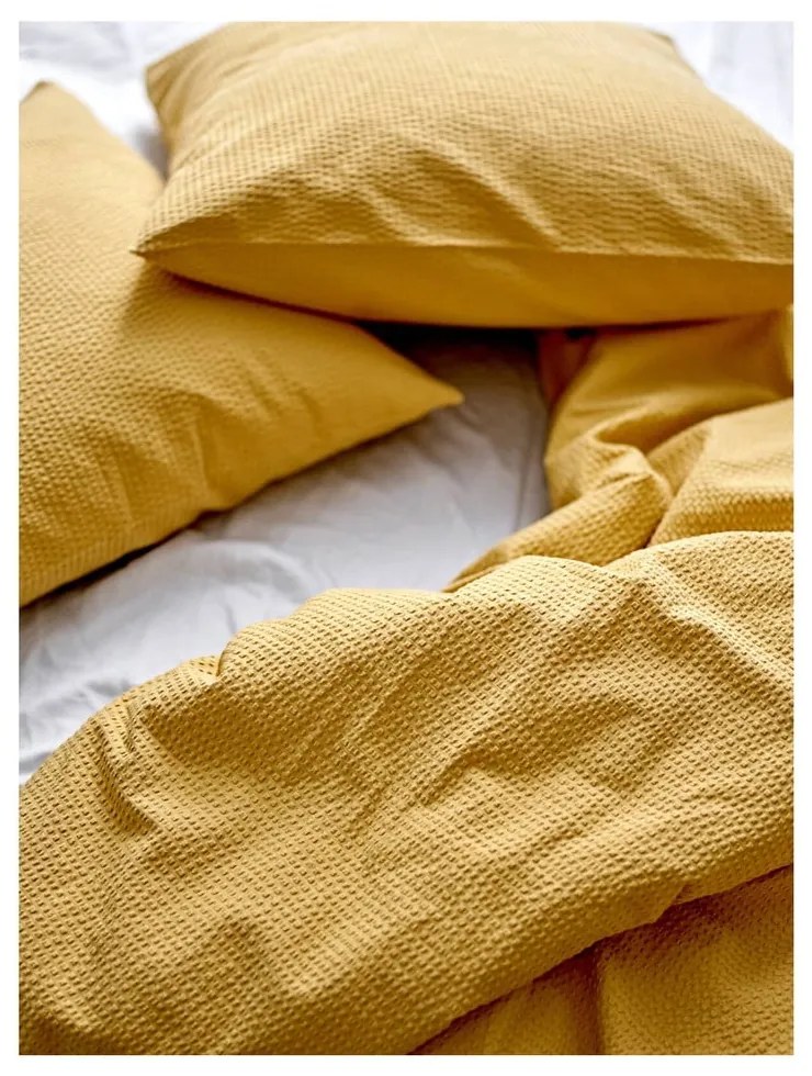 Sárga bio pamut ágyneműhuzat 200x140 cm Wave Straw - Södahl