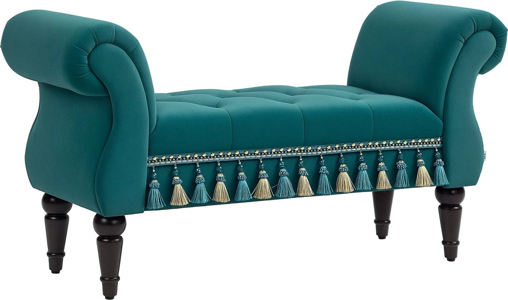 HOMCOM Kárpitozott Pad, Bársonyos Megjelenés, Luxus Ágyvég Pad Fával, Előszobai Pad a Hálószobához, Max. 150 kg Teherbírás, Zöld, 117 x 40 x 58 cm | A