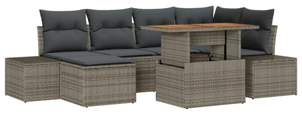 7 darabos kerti sofa szett párnákkal szürke poli rattan